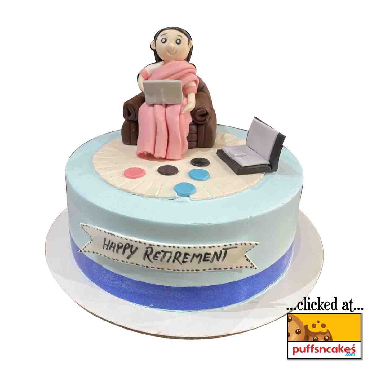 (1335) Lady Retirement Theme Semi Fondant Cake